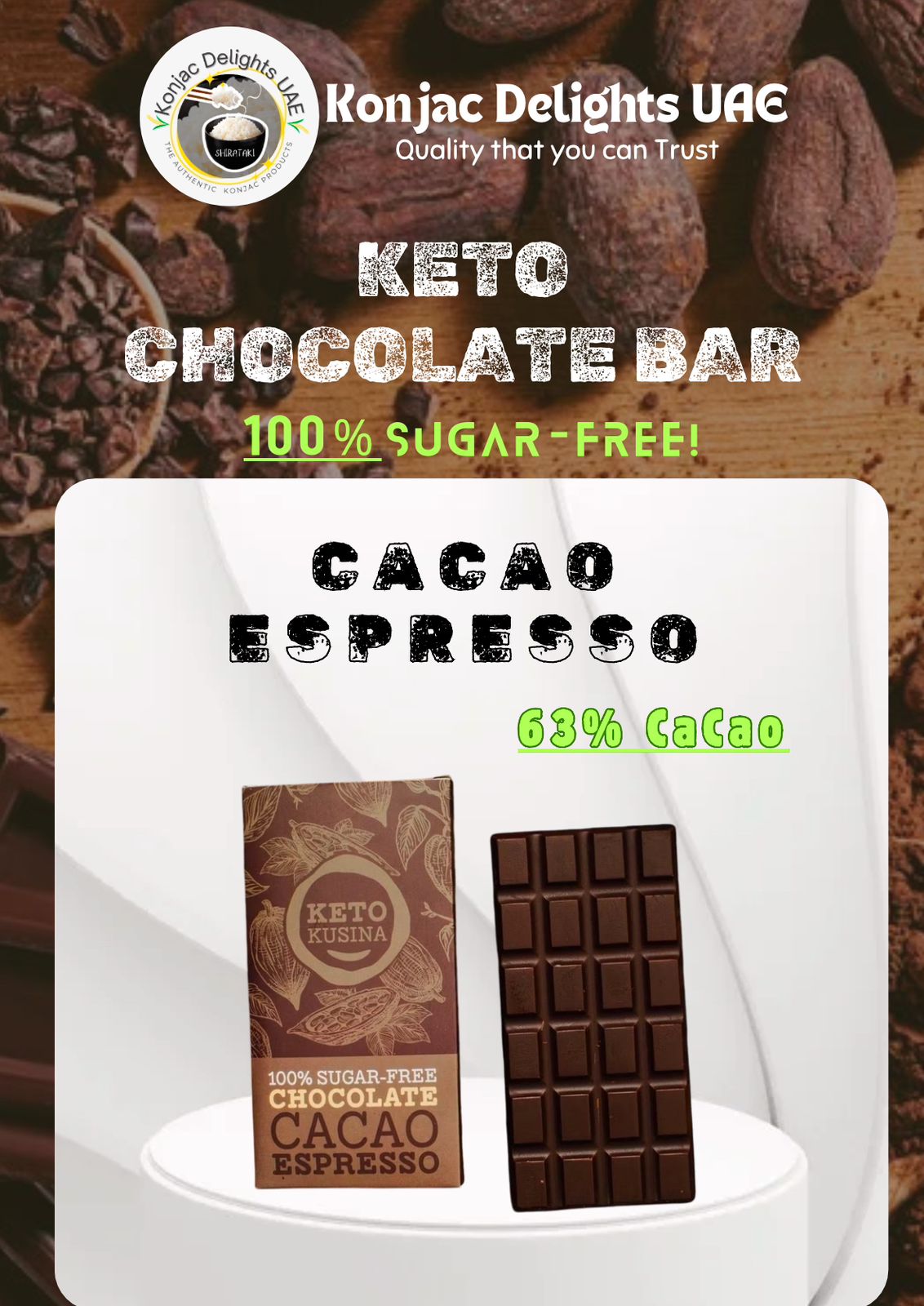 Cacao Espresso Keto Chocolate Bar | Sugar-Free, Vegan & Low-Carb