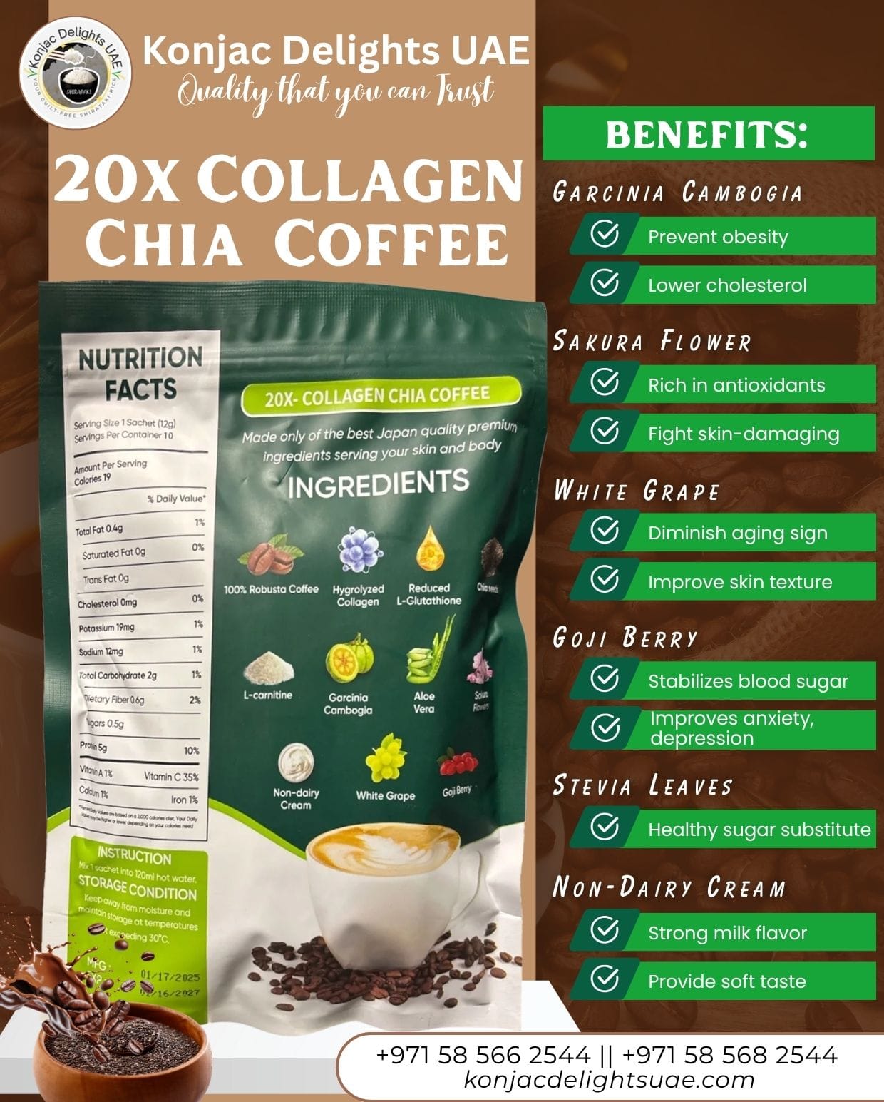 FITGUM 20X Collagen & Glutathione Chia Coffee