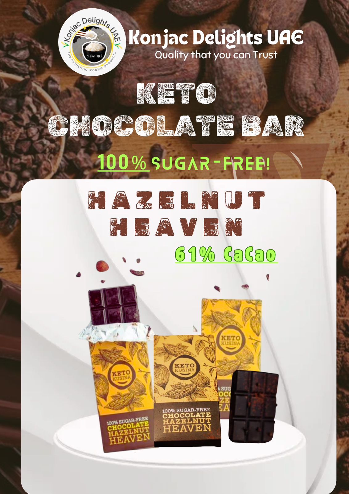 100% Sugar-free Hazelnut Heaven Keto Chocolate Bars