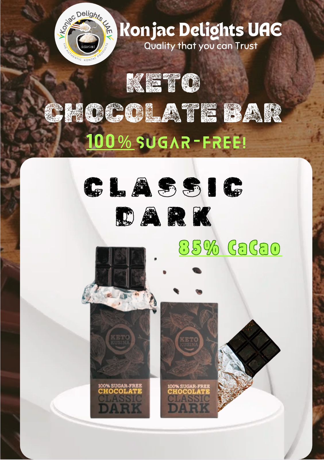 100% Sugar-free Classic Dark Keto Chocolate Bars